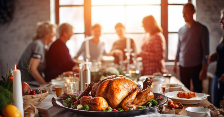 family having Thanksgiving dinner.